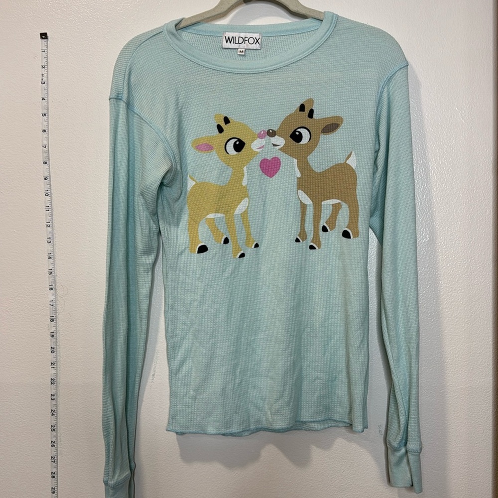 EUC wildfox reindeer holiday Christmas flannel mint color sz medium